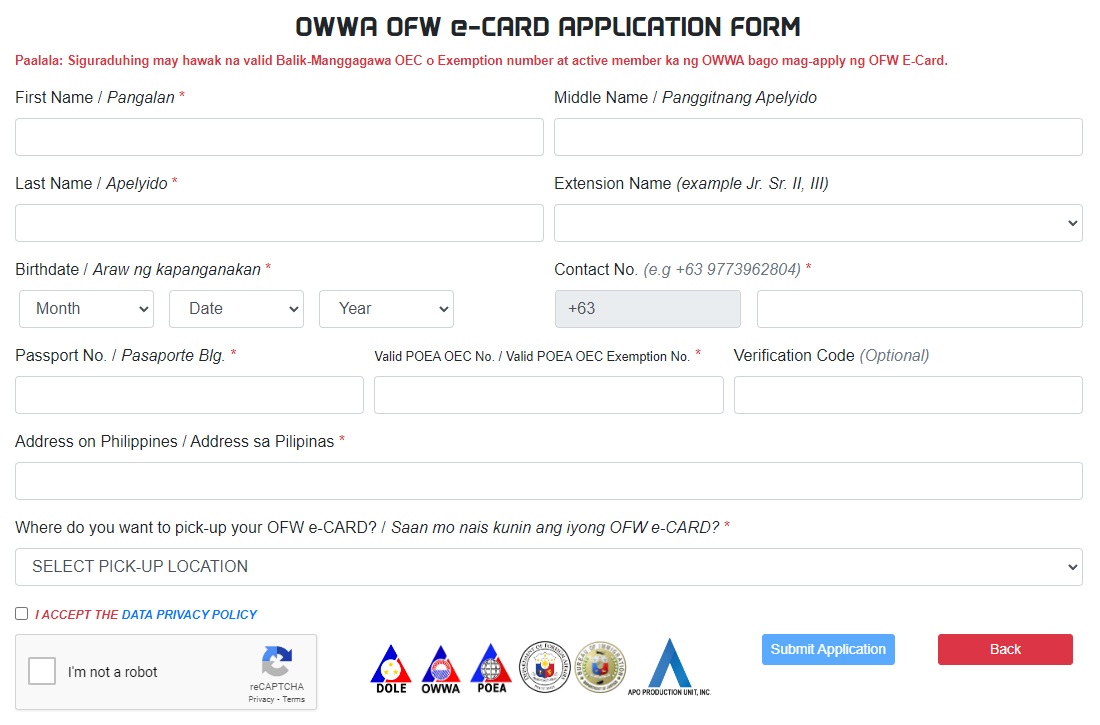 OWWA OFW E-card online application